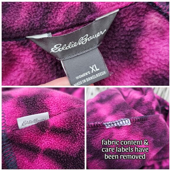 Fleece Jacket 1/4 Zip Pullover Eddie Bauer Size XL Pink Black Tie Dye Cozy - Picture 2 of 5
